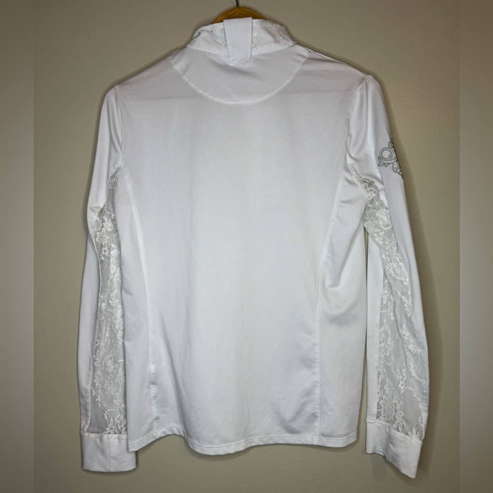 Romfh Equestrian Quarter Zip Top Medium White Lace Panel Riding Shirt - Picture 6 of 6